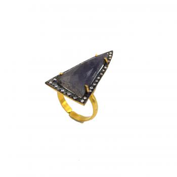  Exquisite Natural iolite and CZ Seated Two-Tone Plated Ring.